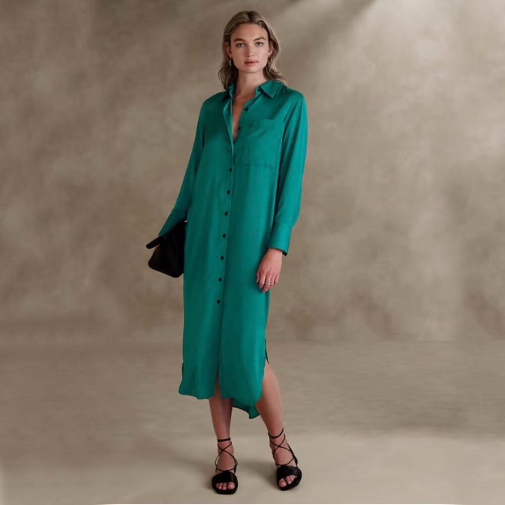 Banana Republic Satin Maxi Shirt Dress